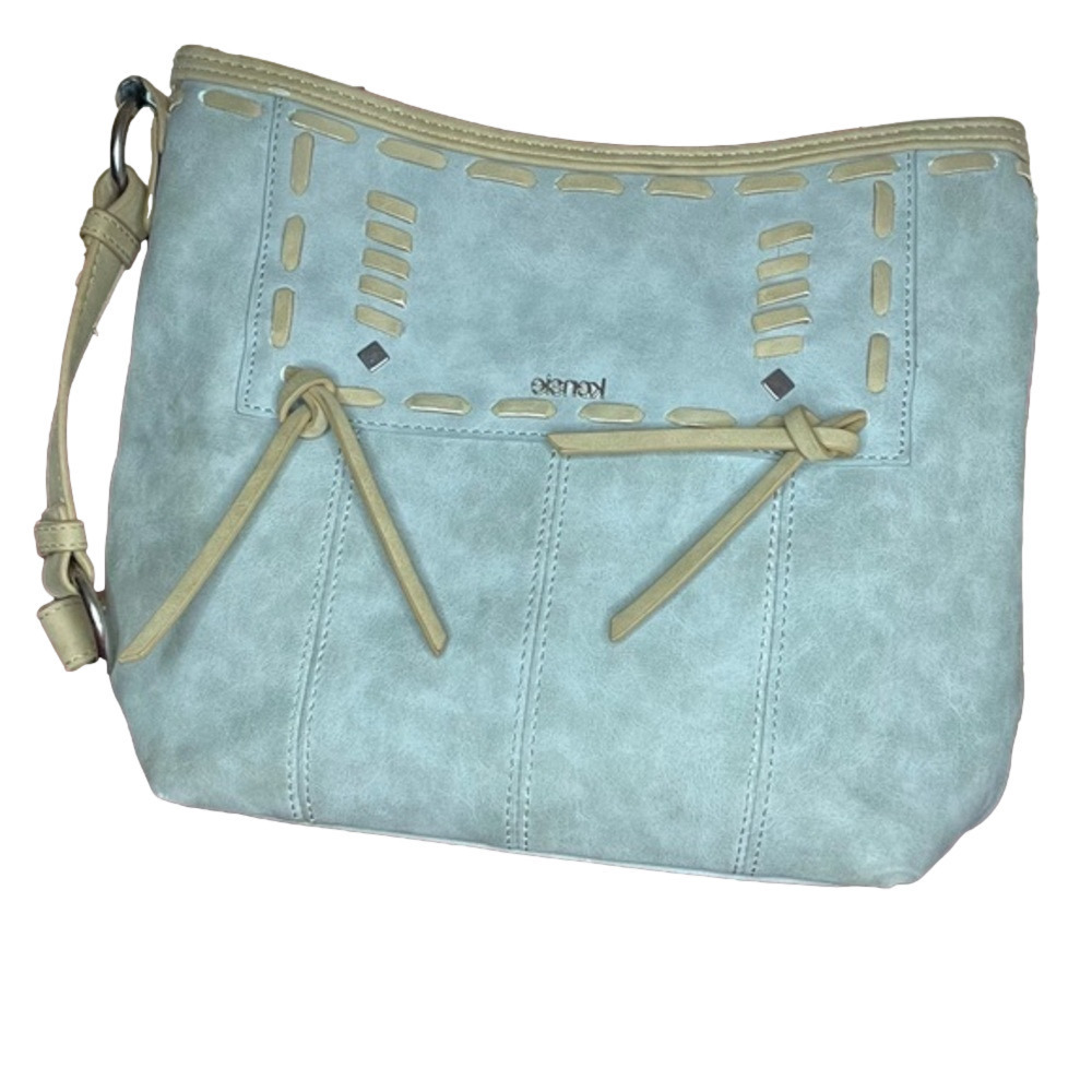 Kensie Crossbody/Shoulder Bag, Lt Gray w/tan, 12”A, 9.5”V, 3”W, Zip top & Mag T5 - Picture 1 of 12
